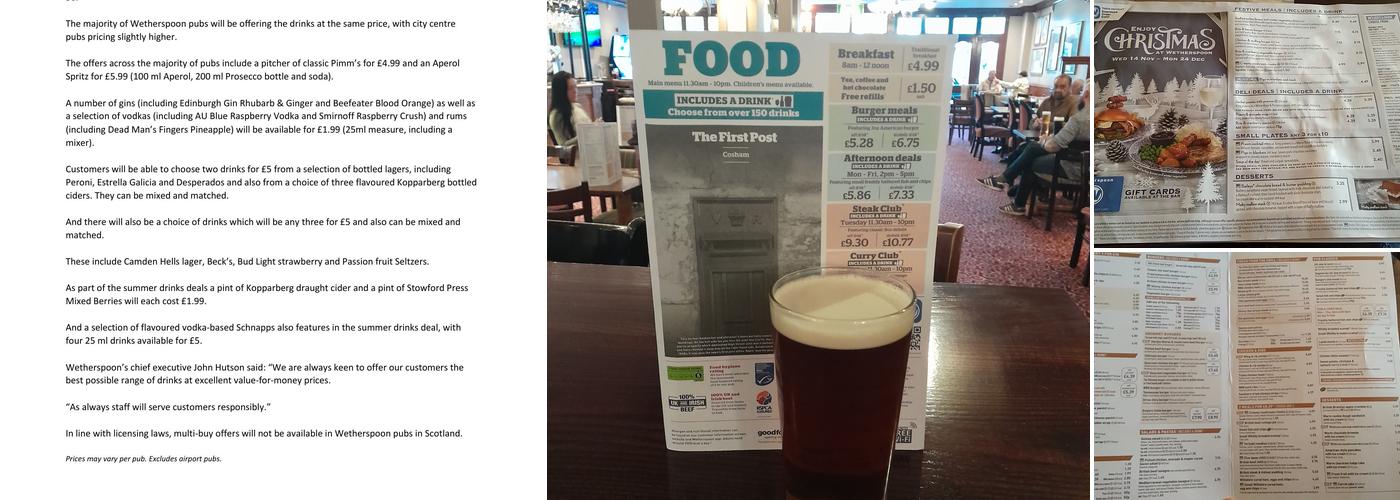The First Post - JD Wetherspoon Menu