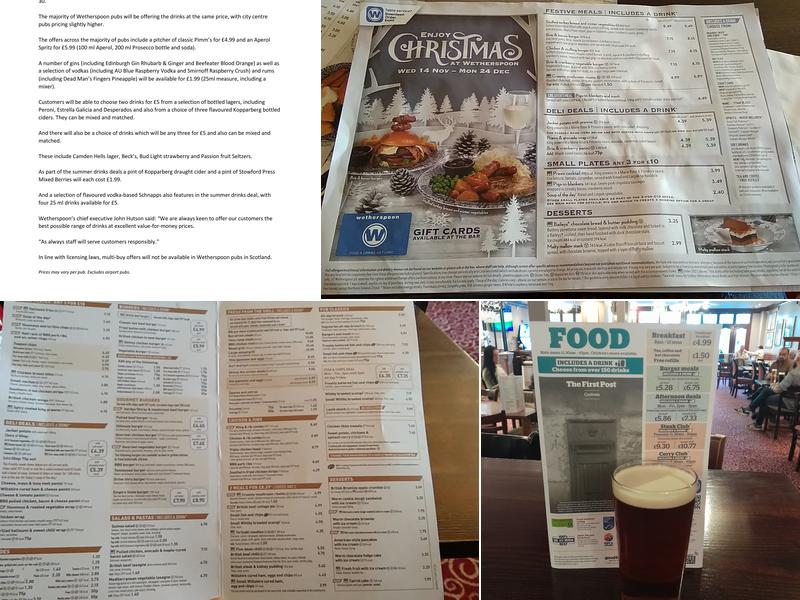 The First Post - JD Wetherspoon Menu