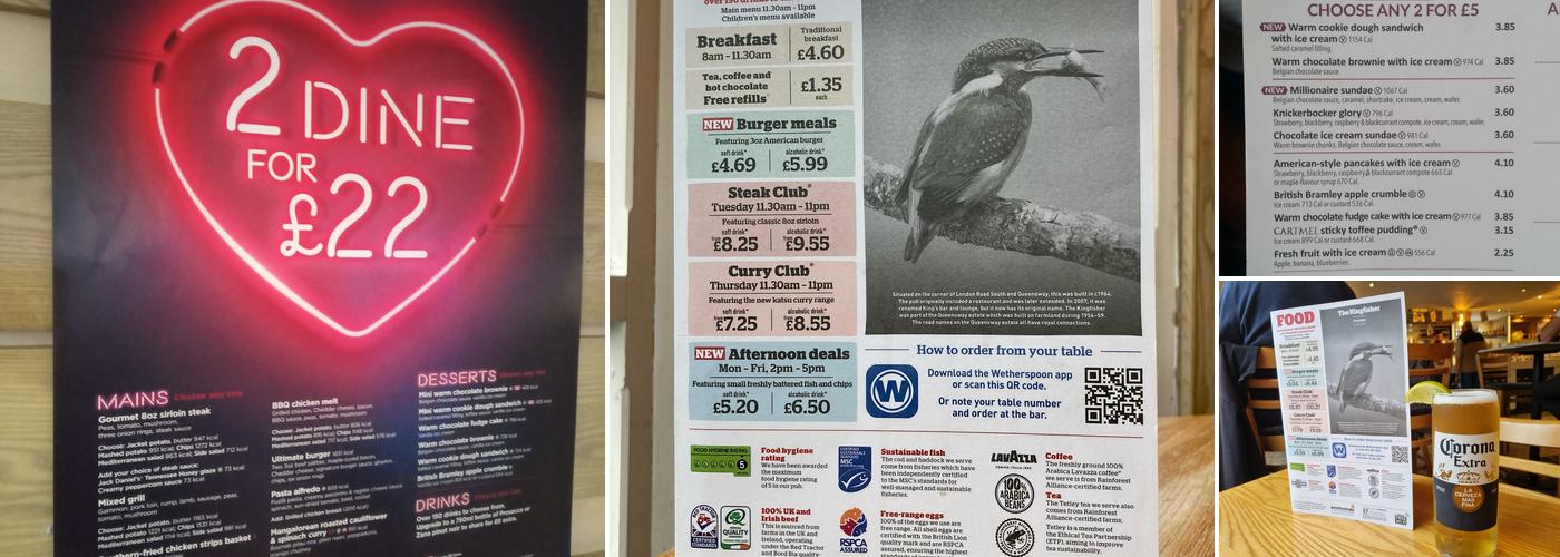 The Kingfisher - JD Wetherspoon Menu