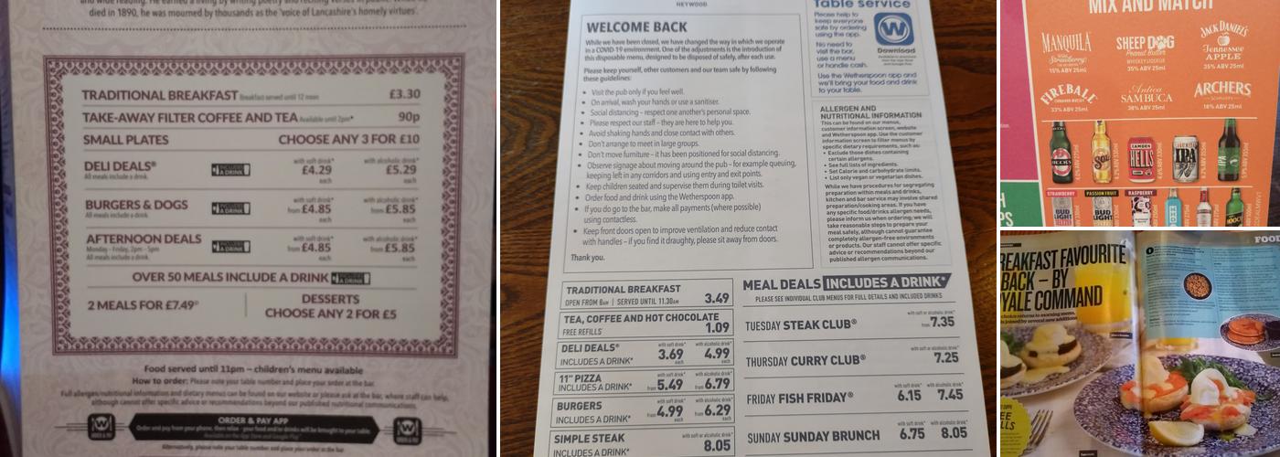 The Edwin Waugh - JD Wetherspoon Menu