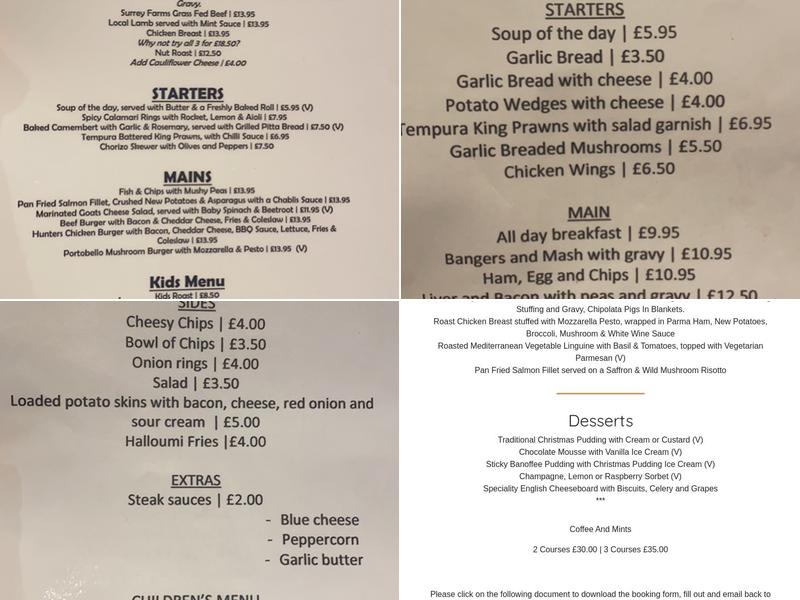 The White Hart Hotel Menu
