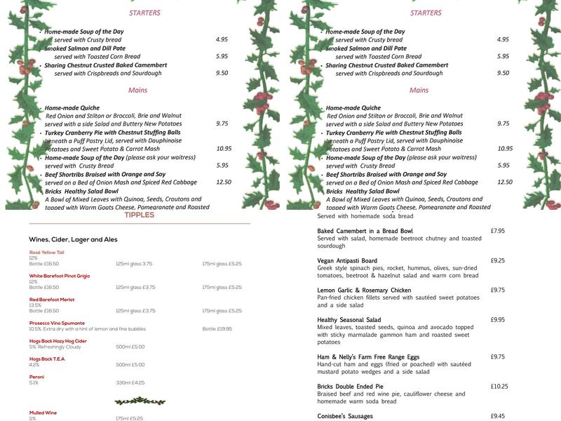 Bricks Coffee Shop Menu