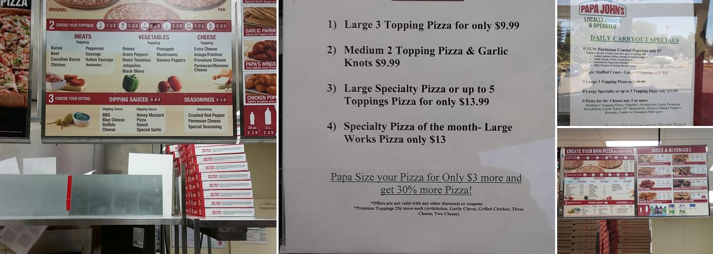 Papa Johns Pizza Menu