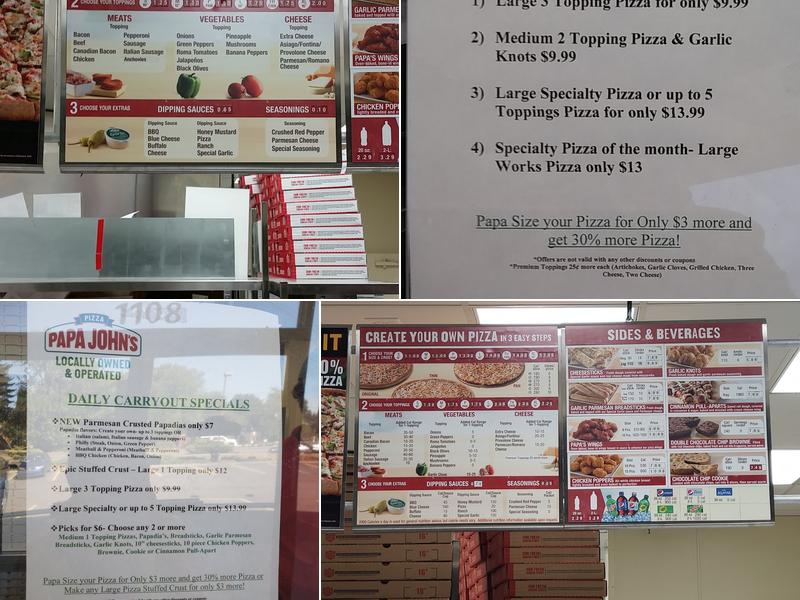 Papa Johns Pizza Menu