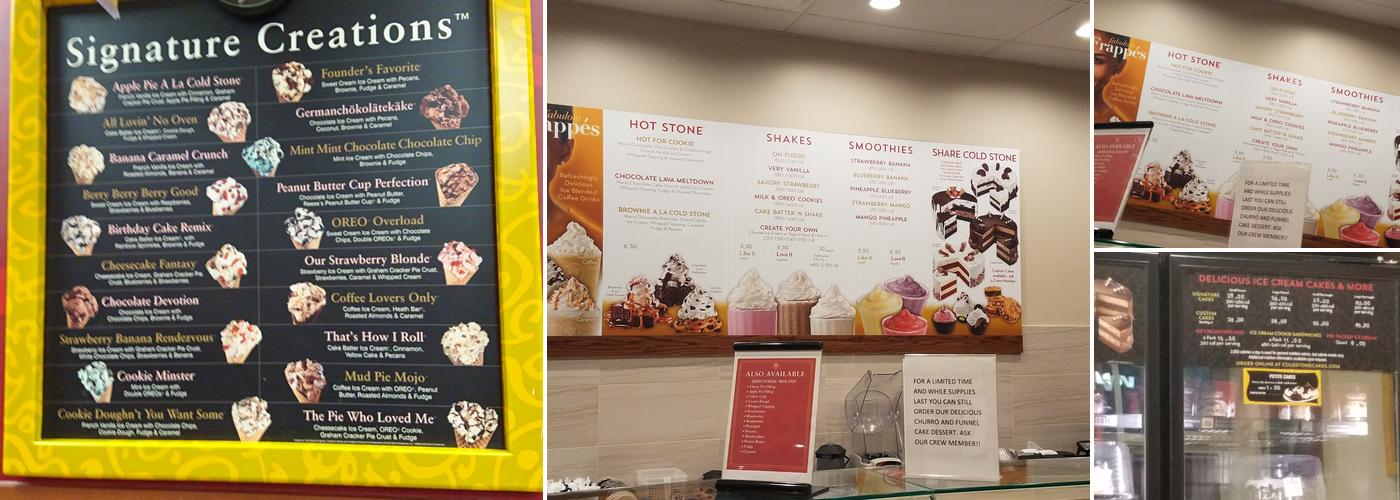 Cold Stone Creamery Menu