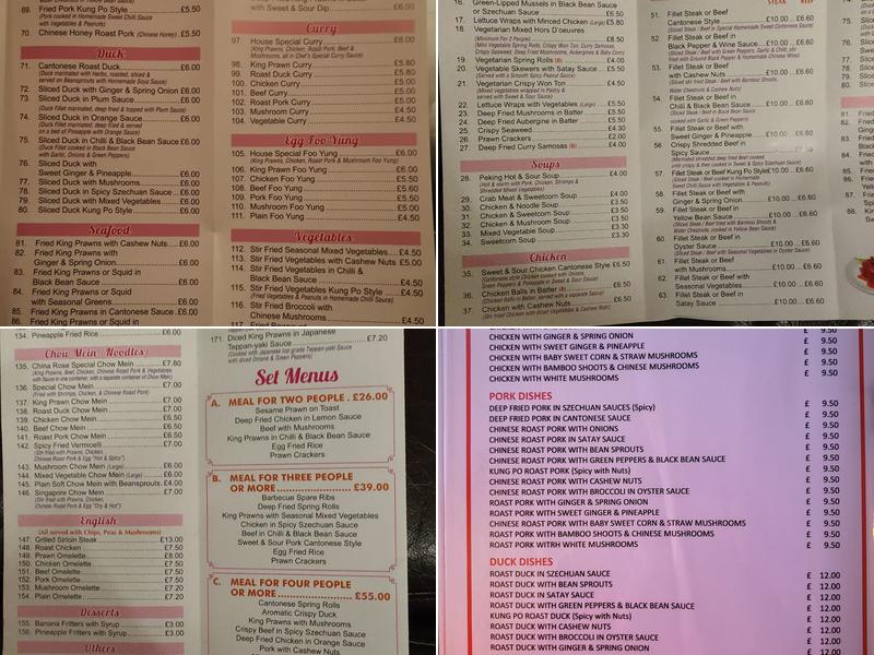 New China Rose Menu