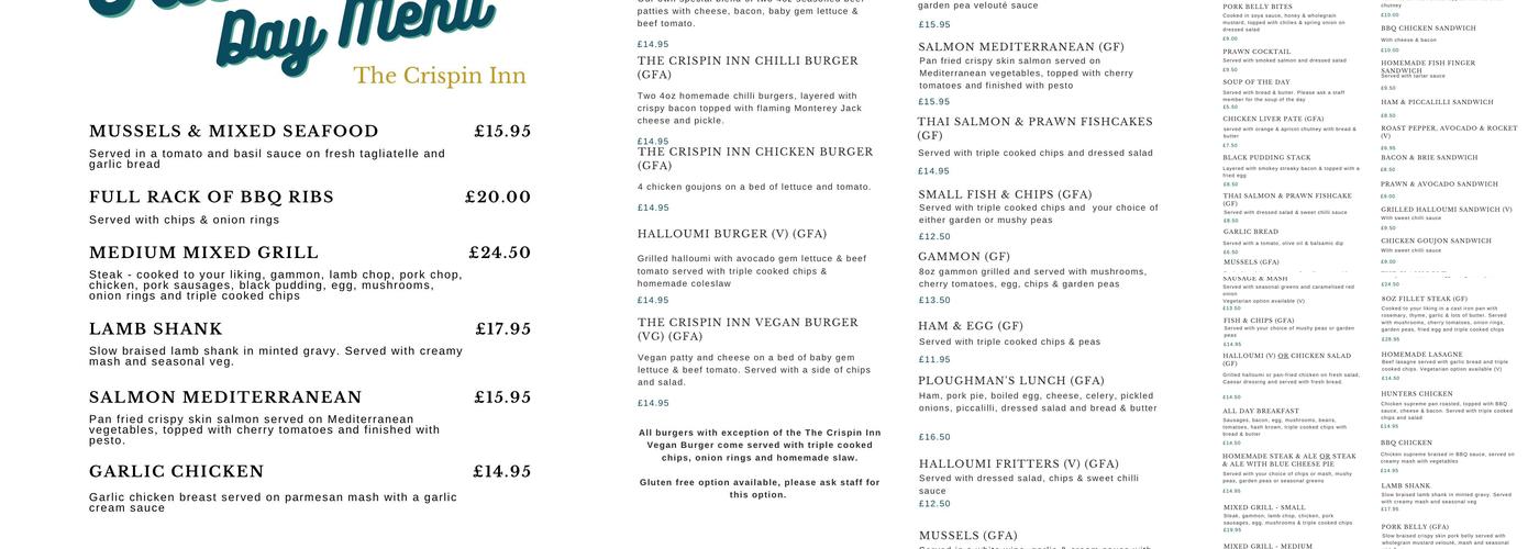 The Crispin Inn Menu