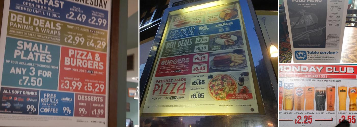 The Brockley Barge - JD Wetherspoon Menu