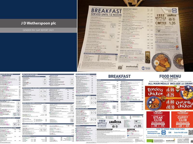 The Moon Under Water - JD Wetherspoon Menu