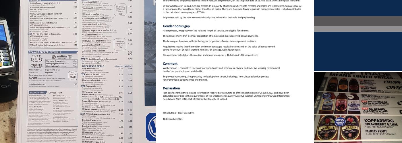 The New Cross Turnpike Menu