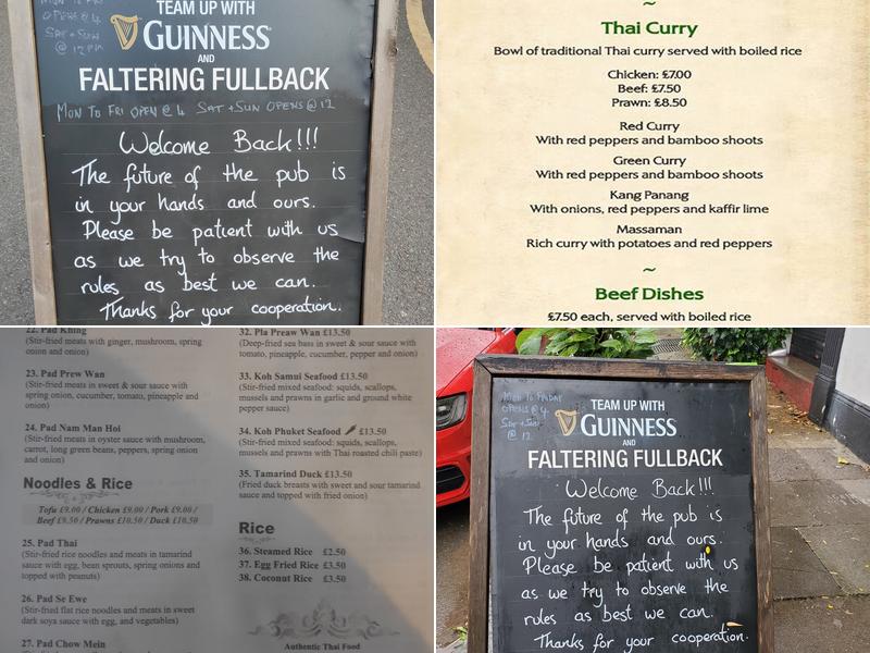 The Faltering Fullback Menu