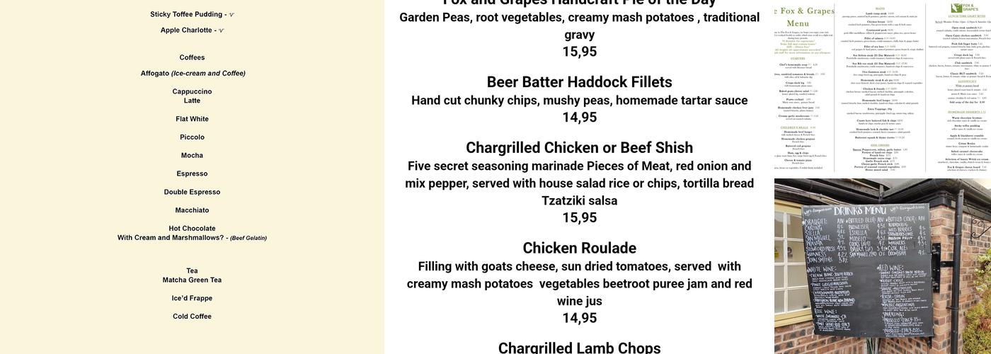 Fox & Grapes Menu