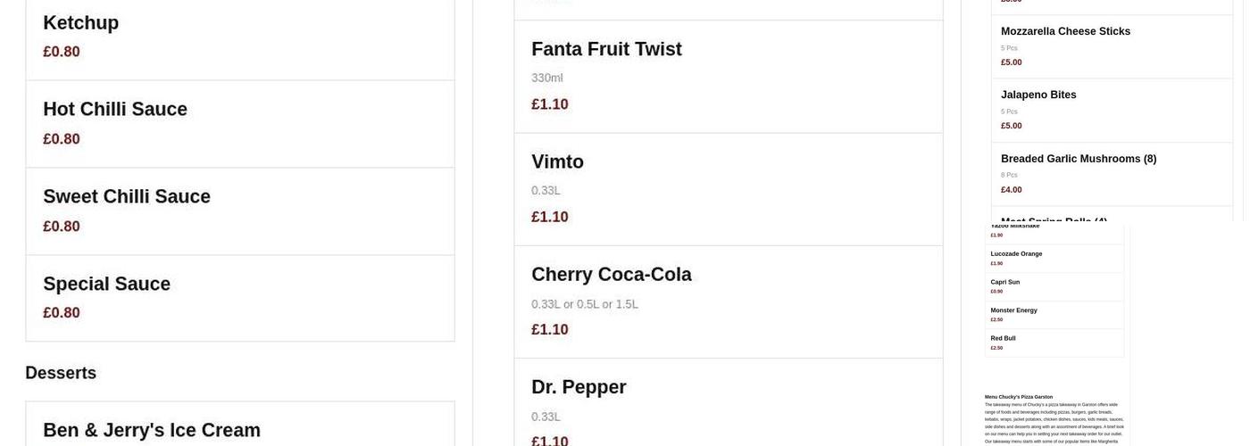 Chucky's Chicken Menu