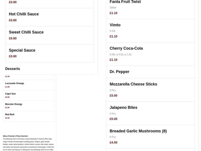 Chucky's Chicken Menu