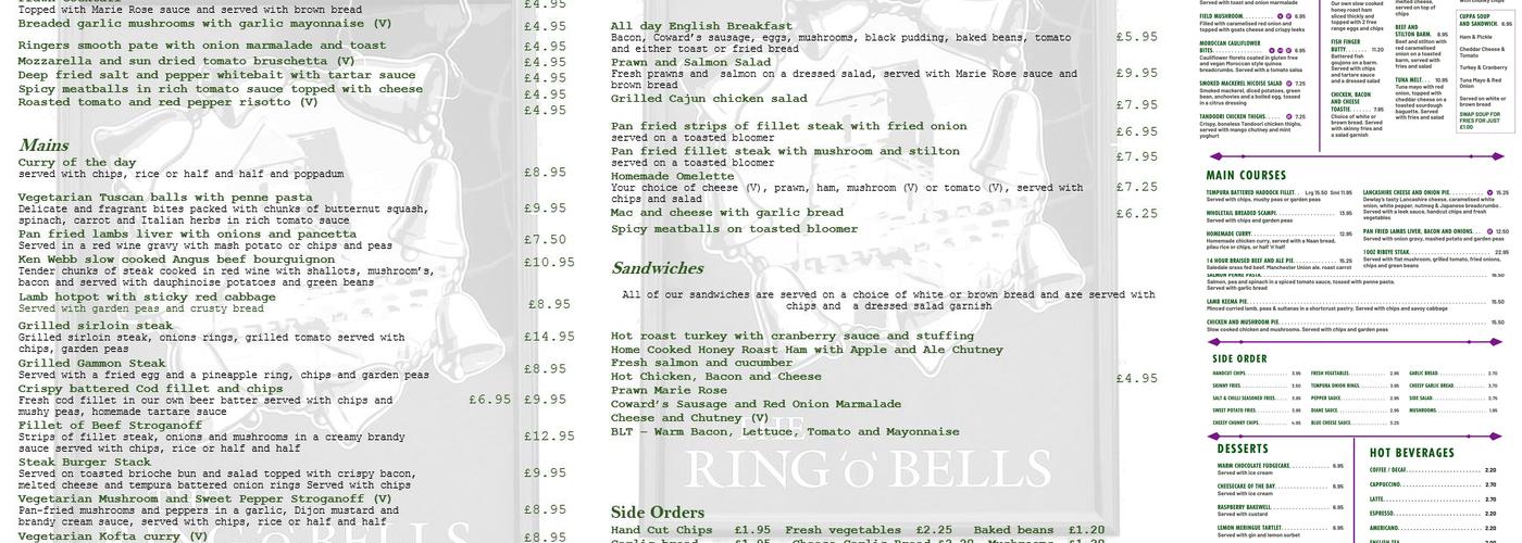 The Ring O' Bells Menu