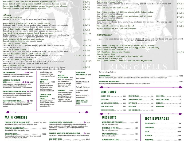 The Ring O' Bells Menu