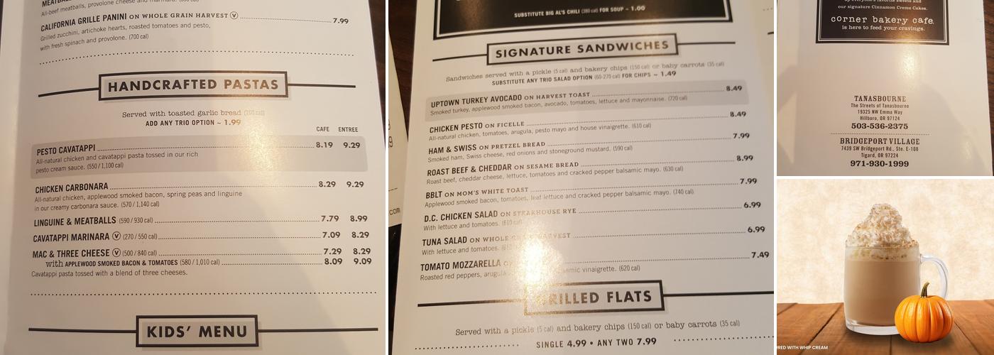 Corner Bakery Cafe Menu