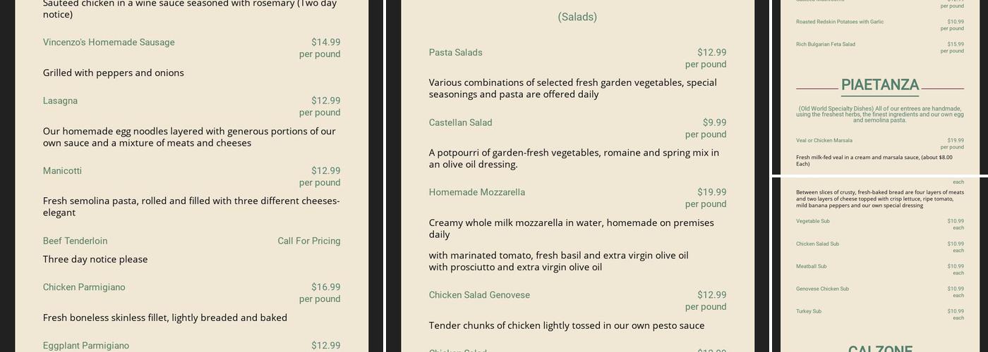 Vincenzo's Convenient Elegance Menu