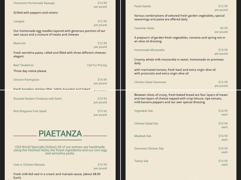 Vincenzo's Convenient Elegance Menu