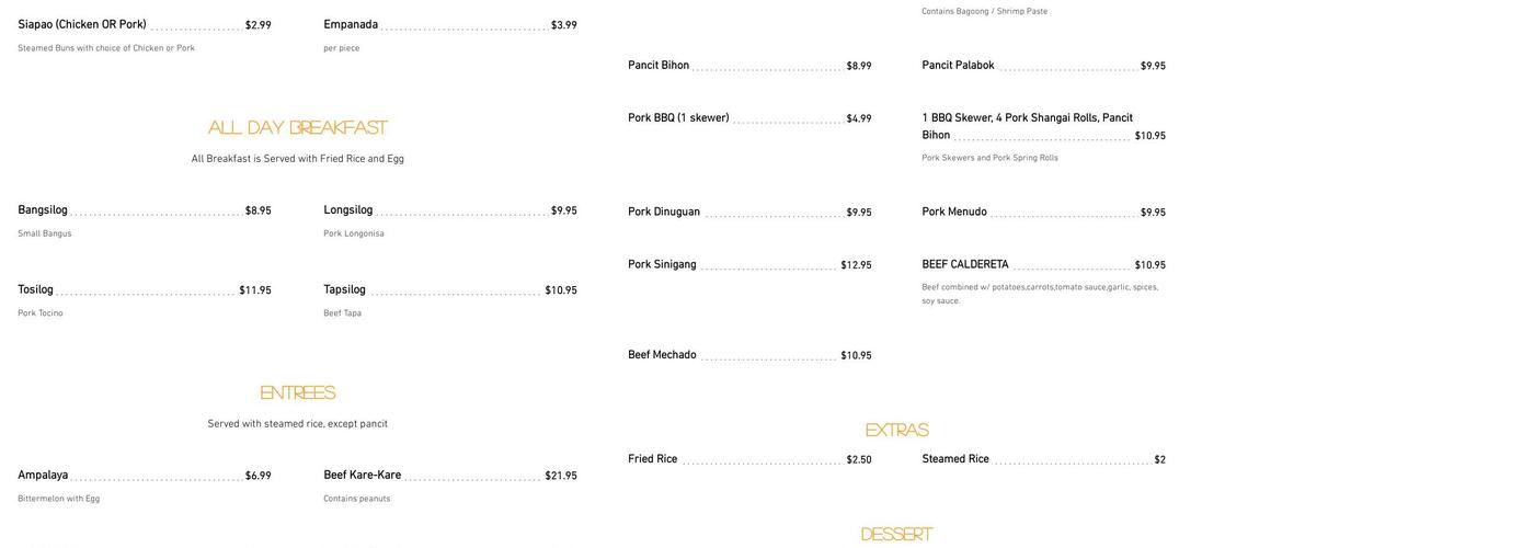 Nipa Hut Oriental Market Menu