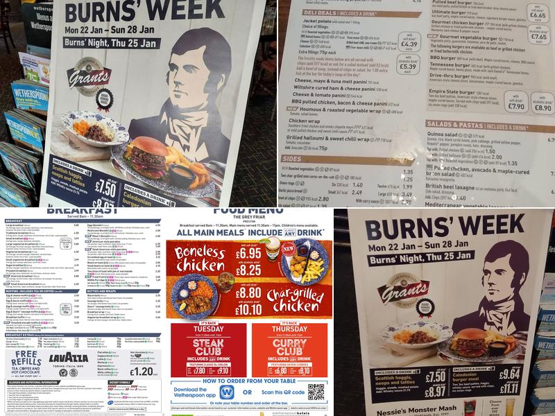 The Grey Friar - JD Wetherspoon Menu