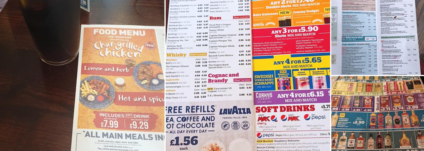 The Temeraire - JD Wetherspoon Menu