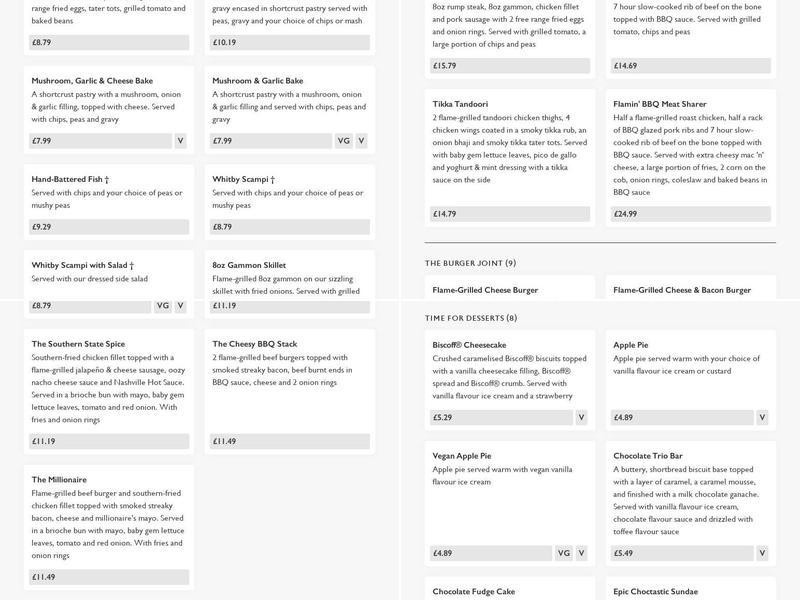 Prince of Wales Menu