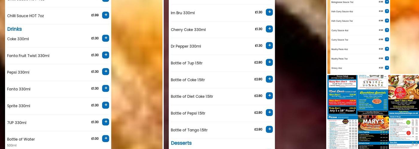 Marys Fish and Chips Menu