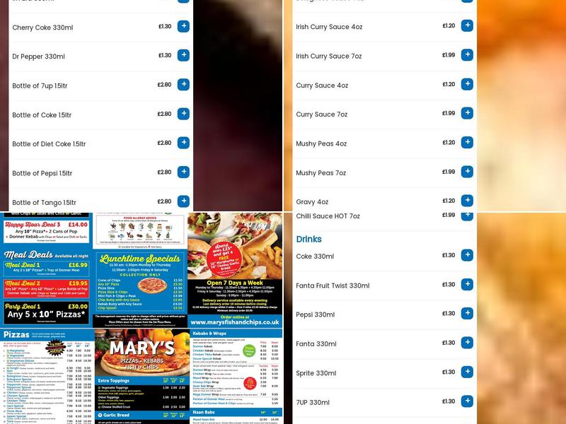 Marys Fish and Chips Menu