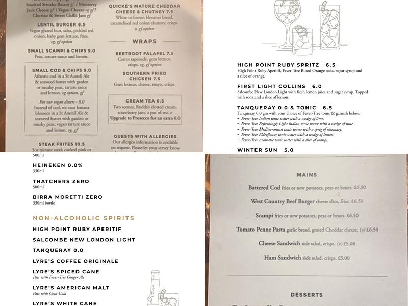 Royal Seven Stars, Totnes Menu