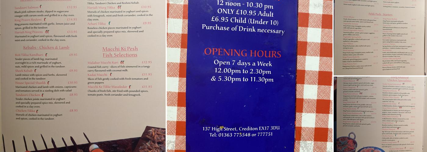 Crediton Tandoori Restaurant & Take Away Menu