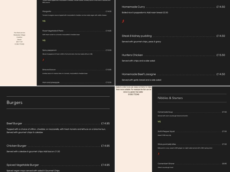 The Red Lion Menu