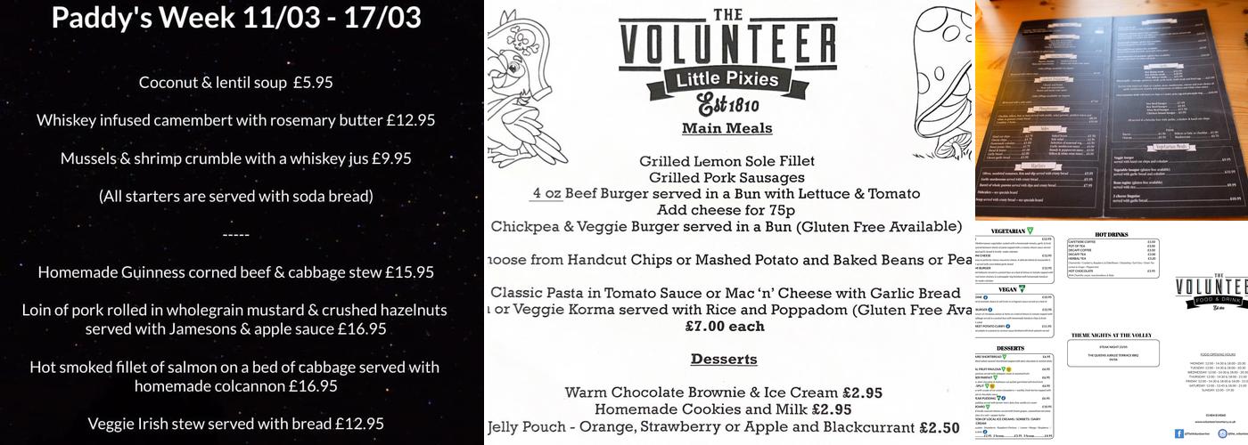 The Volunteer Inn Menu