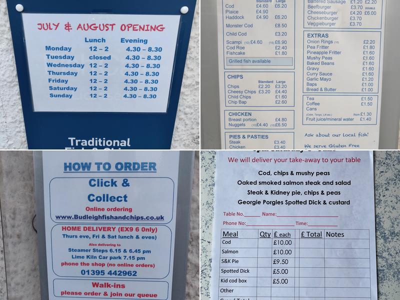 Budleigh Fish & Chips Menu