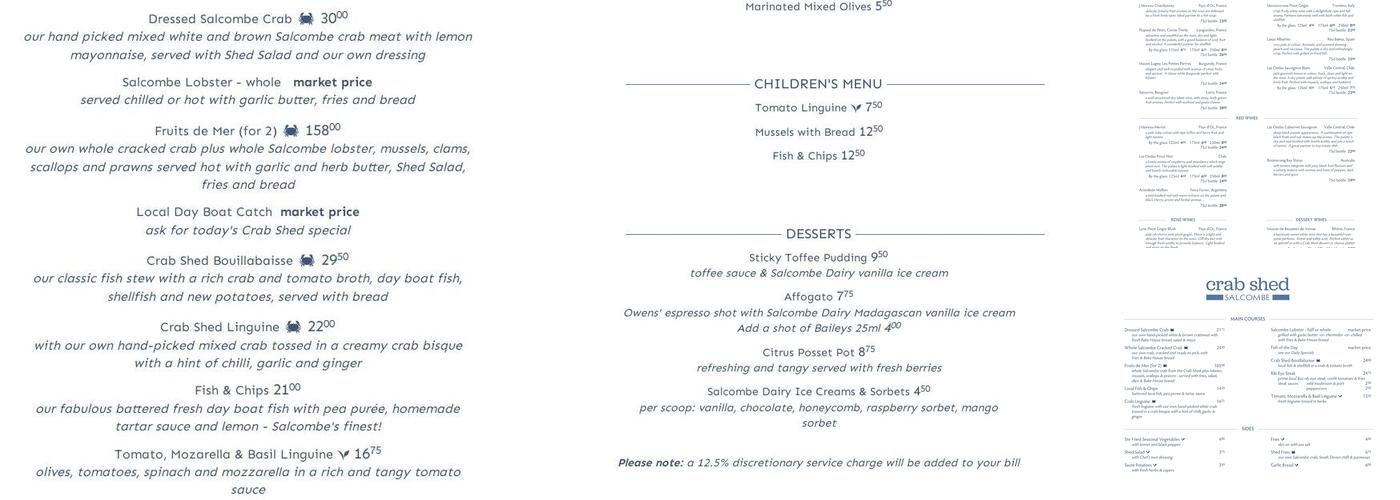 Crab Shed Salcombe Menu