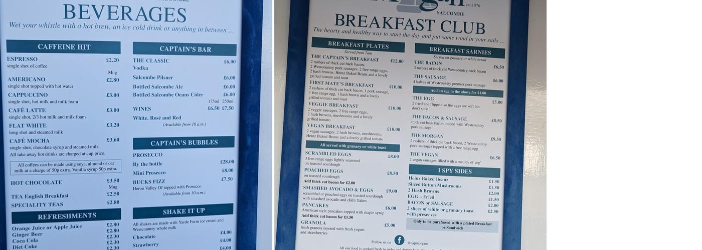 Captain Morgan's Menu