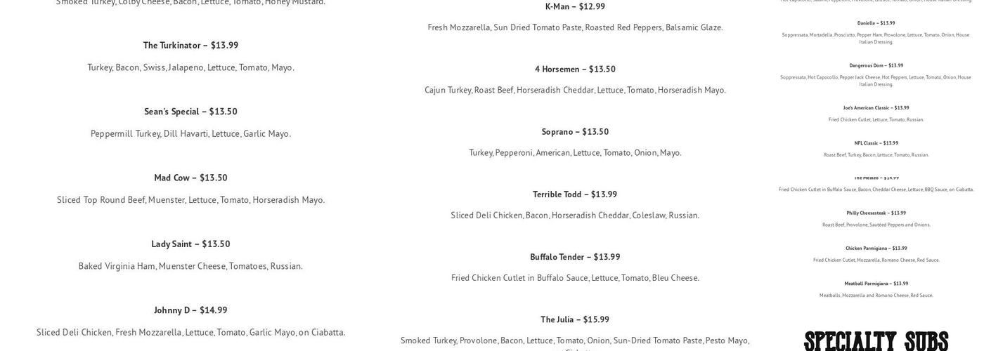 Genoa Importing Menu