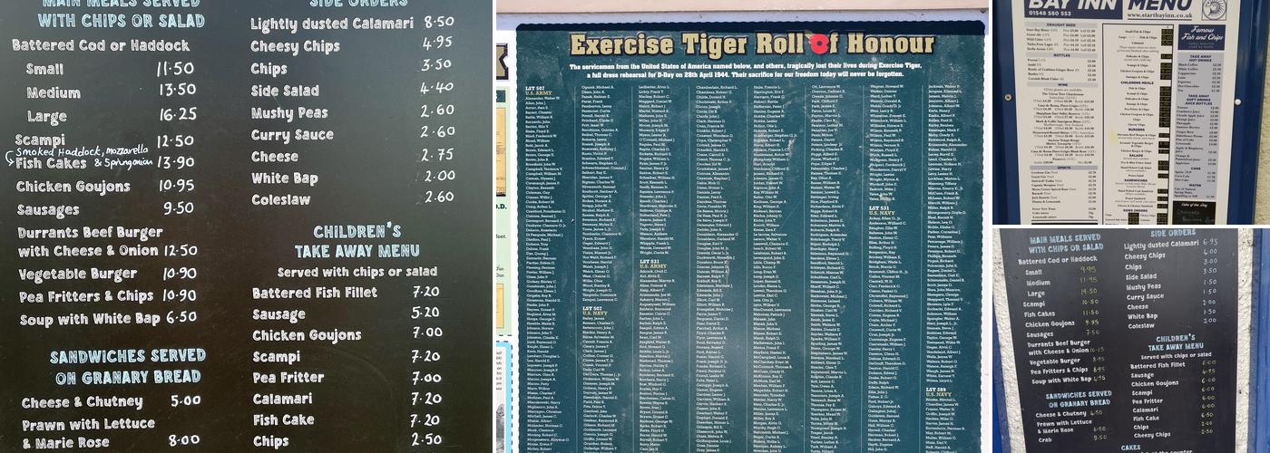 The Start Bay Inn Menu