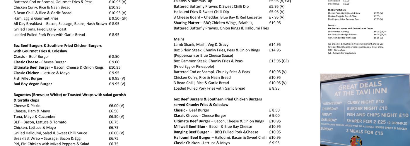 The Tavi Inn Menu