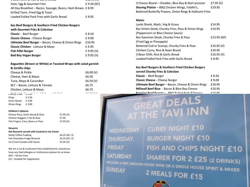 The Tavi Inn Menu