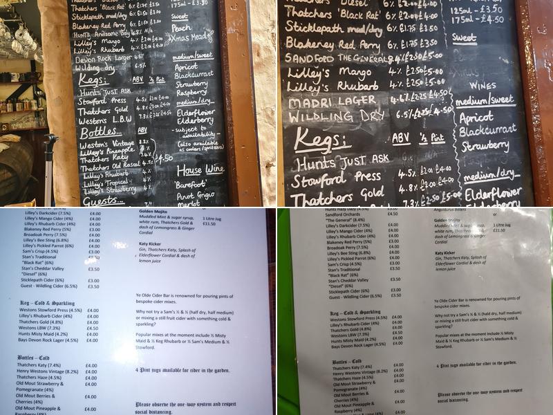 Ye Olde Cider Bar Menu