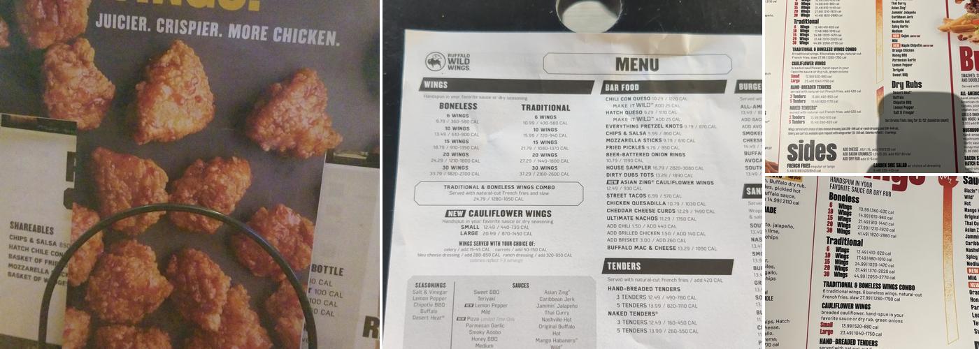 Buffalo Wild Wings Menu