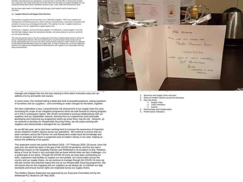 Premier Inn Truro hotel Menu