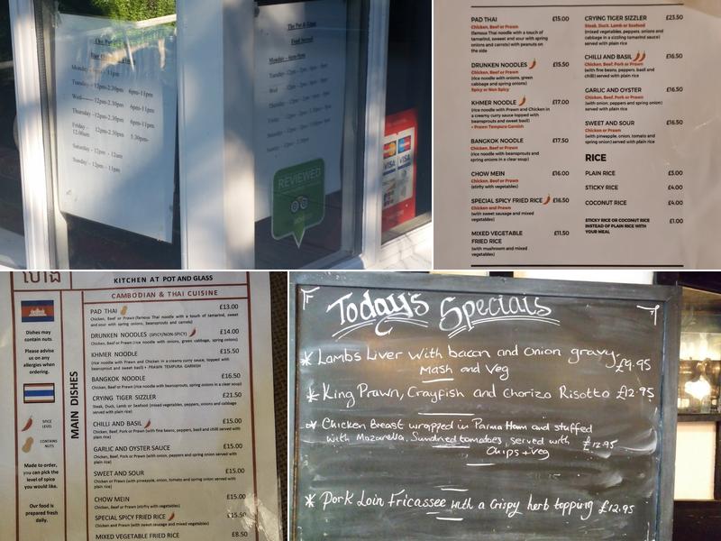 The Pot & Glass Menu