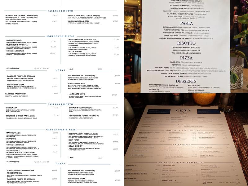 Cena Trattoria Menu