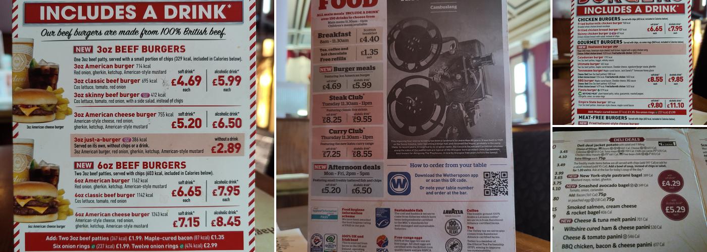 The John Fairweather - JD Wetherspoon Menu