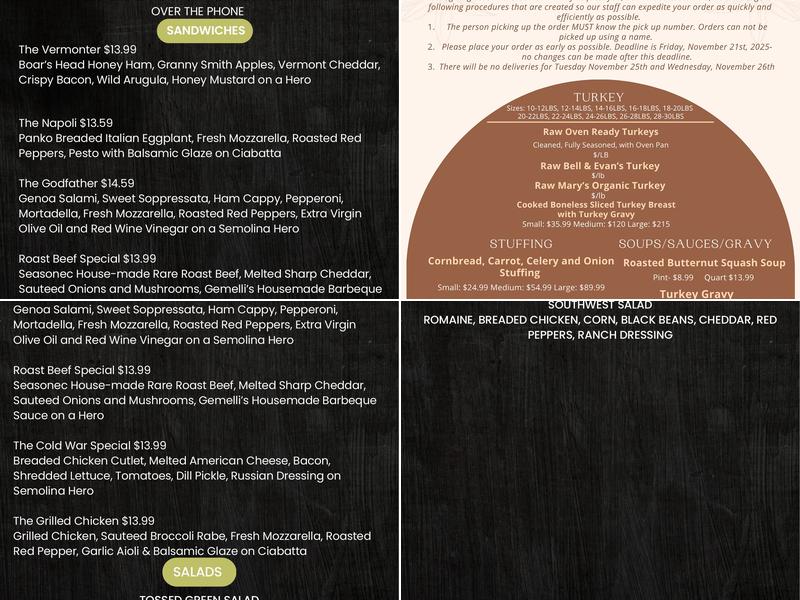 Gemelli Gourmet Market North Menu