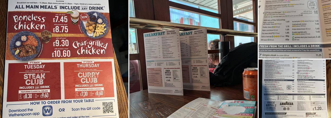 The Sir John Moore - JD Wetherspoon Menu