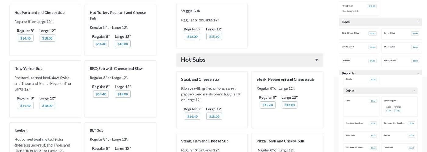 RJ's Deli and Store Menu