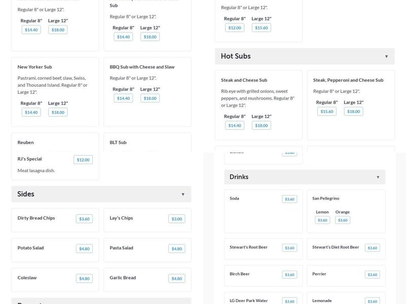 RJ's Deli and Store Menu